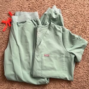 Figs Green Scrub Set with Red Accents